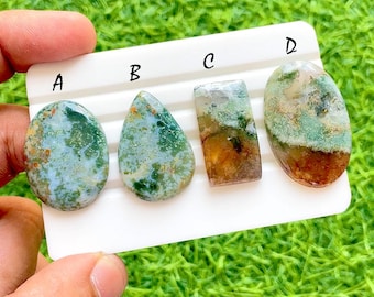 New Indonesian Moss Agate Cabochon Loose Gemstone For Jewelry Making, AAA+ Natural Moss Agate Cabochon For Handmade Jewelry - 37049-37052