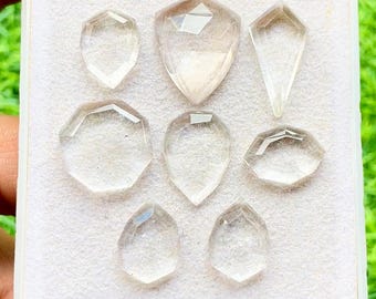 Clear Quartz Fancy Cut Mix Shape With Flat Back Gemstone 8 Pieces Lot | Size : 20-14 MM | Natural Clear Quartz With Inclusion Lot 28808