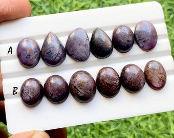 Rare Purple Star Sapphire Cabochon Gemstone With Flat Back 6 Pieces Lot For Jewelry Making, AAA+ Natural Sapphire Gemstone Lot - 32376-32377
