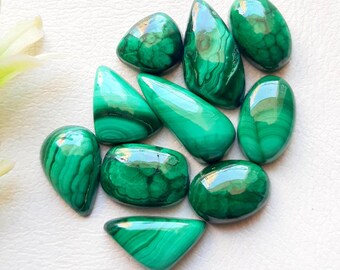 Rare FOREST MALACHITE Cabochon Loose Gemstone For Jewelry Making | Size 19-11 MM | Natural Malachite Cabochon Small Size Lot - 21609