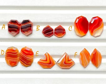 Selected Orange Banded Agate Fancy Rose Cut Pairs For Handmade Jewelry, Orange Banded Agate Matching Pairs For Earrings - 28734-28739