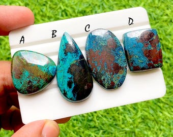 Deep Sea Azurite Chrysocolla Cabochons For Wire Wrap, Teal Blue & Copper Matrix Natural Gemstone Set For Artisan Jewelry Design -36297-36300