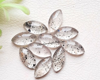 Black Dot Quartz Marquise Shape 12X6 MM Calibré Cabochon Gemstone 10 Pcs Lot, Naturel Black Dot Quartz avec dos plat pour la fabrication de bijoux