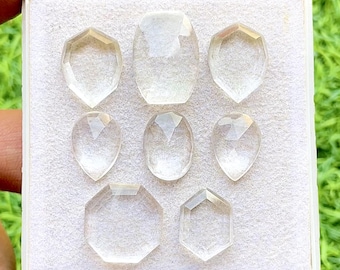 Clear Quartz Fancy Cut Mix Shape With Flat Back Gemstone 8 Pieces Lot | Size : 18-13 MM | Natural Clear Quartz For Jewelry Making - 34431