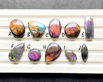 Selected Natural Purple Labradorite Cabochon Loose Gemstone For Jewelry Making, AAA+ Natural Purple Labradorite For Wire Wrap - 27814-27823