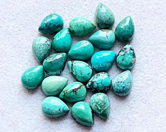 Tibetan Turquoise 5x7 MM Calibrated Pear Shape Gemstone 15 Pieces Lot, AAA+ Natural Tibetan Turquoise With Flat Back For Handmade Jewelry