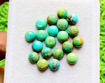 Kingman Turquoise 7 MM Calibrated Round Shape Gemstone 15 Pieces Lot, AAA+ Natural Kingman Turquoise With Flat Back For Handmade Jewelry