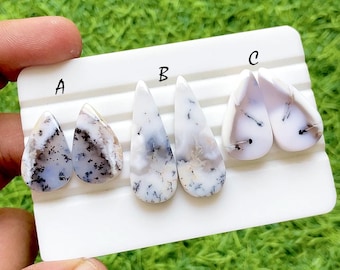 Beautiful Dendritic Opal Pair Cabochon Loose Gemstone For Jewelry Making, Natural Dendritic Opal Matching Pair For Earrings - 37198-37200