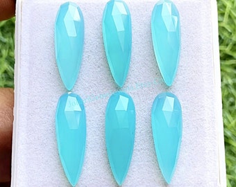 Blue Topaz Color Chalcedony 8X25 MM Pear Shape Rose Cut Gemstone 6 Pieces Lot, AAA+ Natural Chalcedony With Flat Back For Jewelry Making