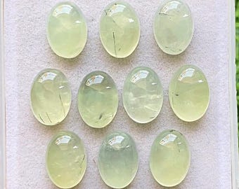 PREHNITE 10X14 MM Oval Shape Calibrated Cabochon Gemstone 10 Pieces Lot, AAA+ Natural Prehnite With Flat Back For Jewelry Making