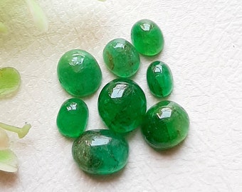 EMERALD Cabochon Loose Gemstone 8 Pieces Lot | Size : 8-5 MM | Natural Emerald For Jewelry Making - 7245