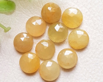 YELLOW SAPPHIRE Round Shape Rose Cut Gemstone 10 Pieces Lot | Size : 8 MM | 100% Natural Yellow Sapphire With Flat Back For Jewelry Making