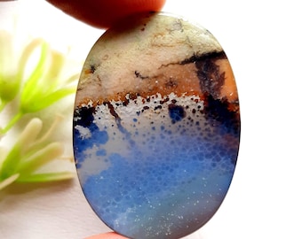 Ocean Waves Scenic Agate Cabochon Loose Gemstone For Jewelry Making  | Size: 44X31X4 | Rare Scenic Agate For Handmade Jewelry - 16694