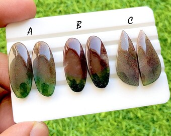 Forest Fire Agate Cabochon Matching Pairs For Earrings, AAA+ Natural Moss Agate Designer Shapes Cabochon For Jewelry Making - 35429-35434