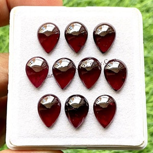 Garnet Calibrated Pear Shape Cabochon With Flat Back 10 Pieces Gemstone Lot | Size : 10X14 MM | AAA+ Natural Garnet Used For Jewelry Making