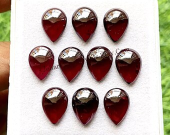 Garnet Calibrated Pear Shape Cabochon With Flat Back 10 Pieces Gemstone Lot | Size : 10X14 MM | AAA+ Natural Garnet Used For Jewelry Making