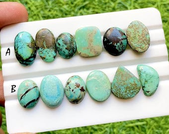 Tibetan Turquoise Smooth Slice Cabochon Loose Gemstone 6 Pieces Lot | AAA+ Natural Tibetan Turquoise For Handmade Jewelry - 33110-33111