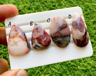 Blush Blossom Mist Agate Loose Cabochon For Wire Wrap, Soft Pink Plume Gemstone, Natural Designer Gemstone For Jewelry Making - 37480-37483