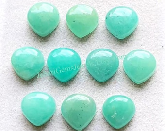 AMAZONITE 10 MM Heart Shape Smooth Cabochon Gemstone 10 Pieces Lot, AAA+ Natural Amazonite Heart With Flat Back For Handmade Jewelry