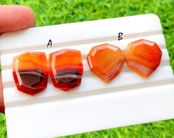 Sunset Flame Carnelian Agate Fancy Cut Perfect Matching Pair For Earrings, AAA+ Natural Banded Orange Agate Pair For Wire Wrap - 35352-35355