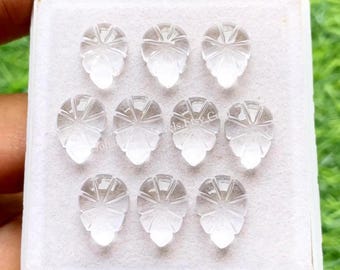 Clear Quartz Pear Shape Hand Carving Gemstone 10 Pieces Lot | Size : 10X14 MM | AAA+ Natural Quartz Handcarved Gemstone For Jewelry Making