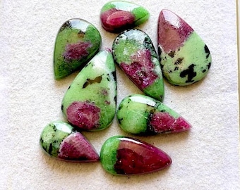 Selected Ruby Zoisite Cabochon Loose Gemstone 8 Pieces Lot, Top Quality Natural Ruby Zoisite With Flat Back For Handmade Jewelry - 38115