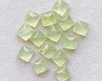 PREHNITE 6 MM Square Shape Cabochon Calibrated Gemstone 15 Pieces Lot, AAA+ Natural Prehnite With Flat Back For Handmade Jewelry