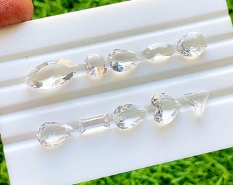 Clear Quartz Faceted Mixed Shape With Pointed Back Gemstone 10 Pieces Lot, Faceted Clear Quartz Lot For Handmade Jewelry - 37774