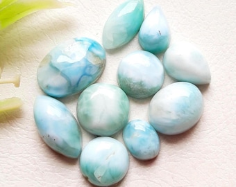 Selected LARIMAR Cabochon Loose Gemstone 10 Pcs Lot For Jewelry Making | Size : 14-8 MM | Larimar Cabochon For Handmade Jewelry - 16441