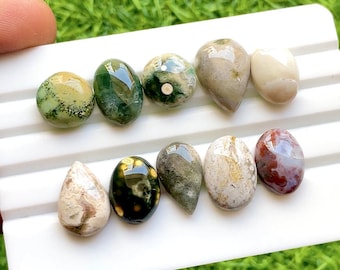 Ocean Jasper Cabochon Loose Gemstone 10 Pieces Lot For Jewelry Making | Size : 17-13 MM |  AAA+ Natural Ocean Jasper Small Size Lot - 30749