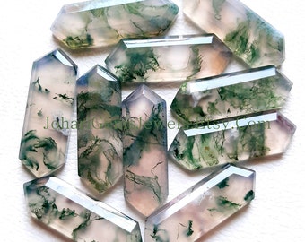 Natural Moss Agate Pencil Shape Rose Cut Gemstone - Moss Agate Pencil Shape Gemstone 5 Pieces Lot For Jewelry Making, Pendant, Ring