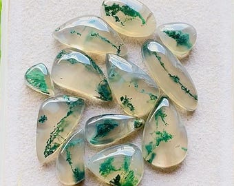 Top Selected Moss Agate Gemstone Smooth Cabochon 12 Pieces Lot Used For Handmade Jewelry - RARE Moss Agate Gemstone For Jewelry Making 28463
