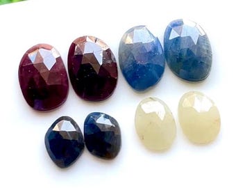Top Quality Multi Sapphire Pair Rose Cut Loose Gemstone 4 Pairs Lot, Size : 15-10 MM, Multi Sapphire Rose Cut Pair For Jewelry Making -21804