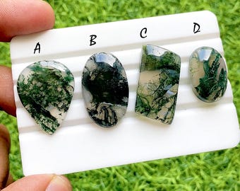 Moss Agate Cabochon Loose Gemstone For Jewelry Making, AAA+ Natural Moss Agate Cabochon For Handmade Jewelry and Wire Wrap - 37280-37283