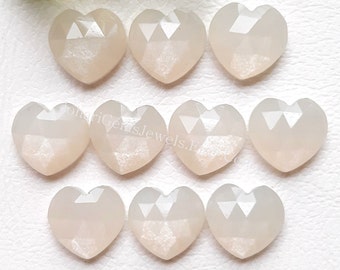 White Moonstone Heart Shape Rose Cut Loose Gemstone - Natural White Moonstone Heart Gemstone 10 Pieces Lot For Jewelry Making, Pendant, Ring