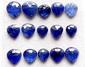 Thailand Blue Sapphire Rose Cut Gemstone 15 Pieces Lot For Jewelry Making  | Size : 10-7 MM | AAA+ Thailand Blue Sapphire Flat Back - 14995