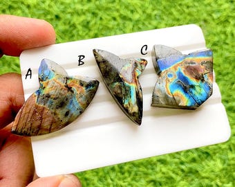 Aurora Flame Spectrolite Labradorite Fancy Cut Loose Cabochon, Intense Rainbow Flash Iridescent Gemstone For Jewelry Making - 37690-37692