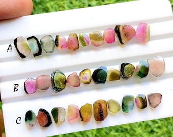 Multi Watermelon Tourmaline Slices 10 Pieces Gemstone Lot For Jewelry Making, AAA+ Natural Multi Tourmaline Slices Lot - 33137-33139