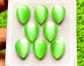 Acid Green Monalisa 12X16 MM Pear Shape Calibrated Smooth Cabochon With Flat Back Gemstone 8 Pieces Lot, AAA+ Monalisa For Handmade Jewelry