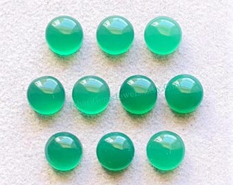 New Green Chalcedony 8 MM Round Shape Smooth Cabochon Gemstone 10 Pieces Lot, AAA+ Natural Chalcedony With Flat Back For Jewelry Making