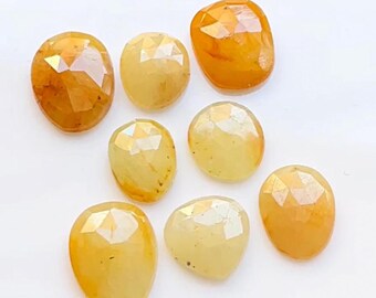 Authentic Natural Yellow Sapphire 8 Pieces Rose Cut Slice Loose Gemstone With Flat Back For Jewelry Making | Size : 10-13 MM Approx - 21171