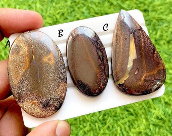 SELECTED Stardust Boulder Opal Cabochon For Wire Wrap, Natural Ironstone Fire Veins Brown Sparkle Gemstones For Jewelry Making - 36110-36112