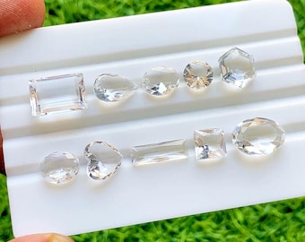 Clear Quartz Faceted Mixed Shape With Pointed Back Gemstone 10 Pieces Lot, Faceted Clear Quartz Lot For Handmade Jewelry - 37772