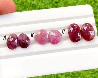 Natural Ruby Pair Rose Cut Loose Gemstone With Flat Back For Jewelry Making, AAA+ Ruby Sapphire Matching Pair For Earrings - 34347-34349