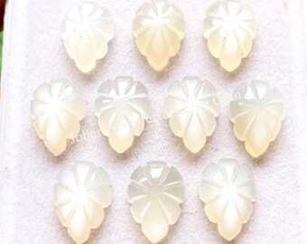White Moonstone Pear Shape Hand Carving Gemstone 10 Pieces Lot | Size : 10X14 MM | AAA+ Natural Handcarved Gemstone For Jewelry Making