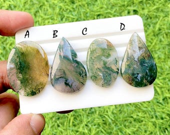 Moss Agate Cabochon Loose Gemstone For Jewelry Making, AAA+ Natural Moss Agate Cabochon For Handmade Jewelry and Wire Wrap - 35192-35195