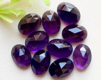AMETHYST Rose Cut Oval Gemstone Lot | Size : 10x14 MM | Top Quality Rose Cut Flat Back Gemstone 10 Pieces Lot For Jewelry Making