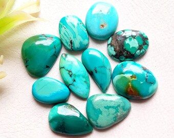 Top Quality Hubei Turquoise Cabochon Loose Gemstone 10 Pieces Lot | Size : 16-11 MM | Natural Hubei Turquoise For Handmade Jewelry - 13942