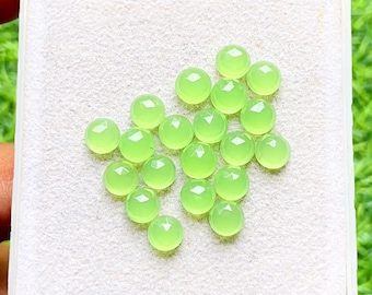 Acid Green Color Chalcedony 6 MM Rose Cut Round Shape Gemstone 15 Pieces Lot, AAA+ Natural Chalcedony With Flat Back For Jewelry Making