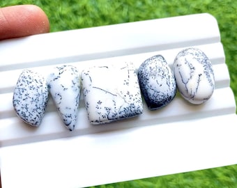 Dendritic Opal Cabochon Loose Gemstone 5 Pieces Lot | Size : 20-19 MM | AAA+ Natural Dendritic Opal For Handmade Jewelry - 27926